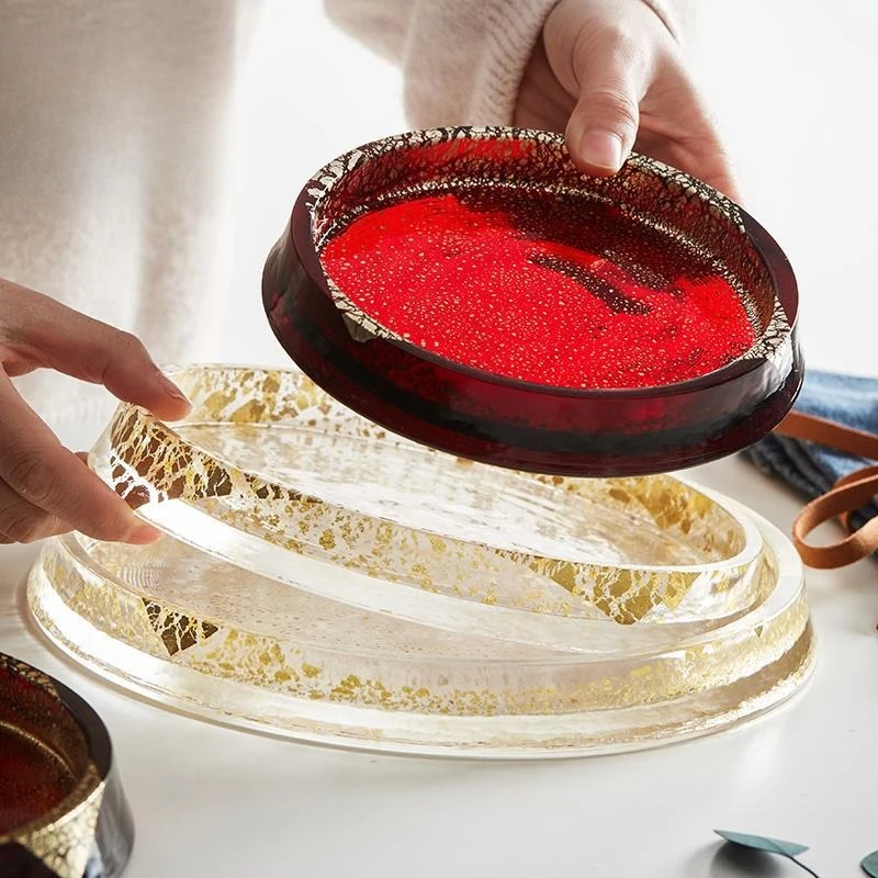 gold foil Western food plate light luxury steak plate cold dish salad plate