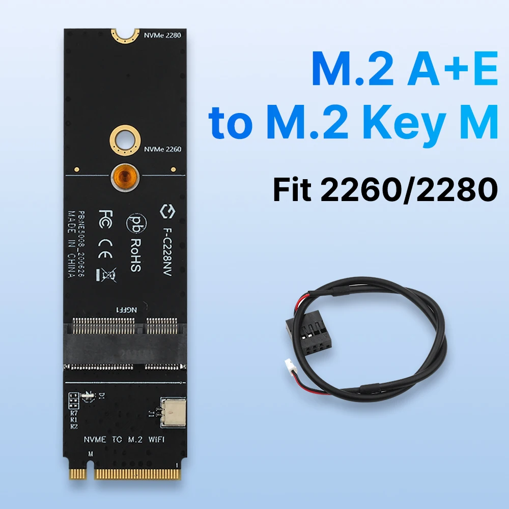M.2 Key A+E To M.2 Key M SSD Slot Converter Adapter Expansion Card Fit 2260 2280 For M.2 WiFi card