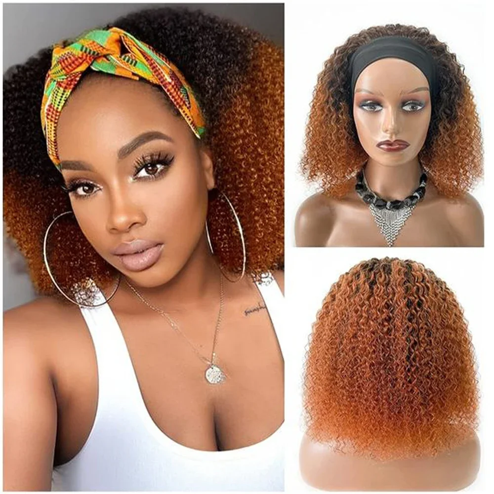 Bob Headband Kinky Curly Synthetic Short Wig For Women Baby Hair High Quality Afro Fluffy Heat Resistant Fiber Wig Daily Party