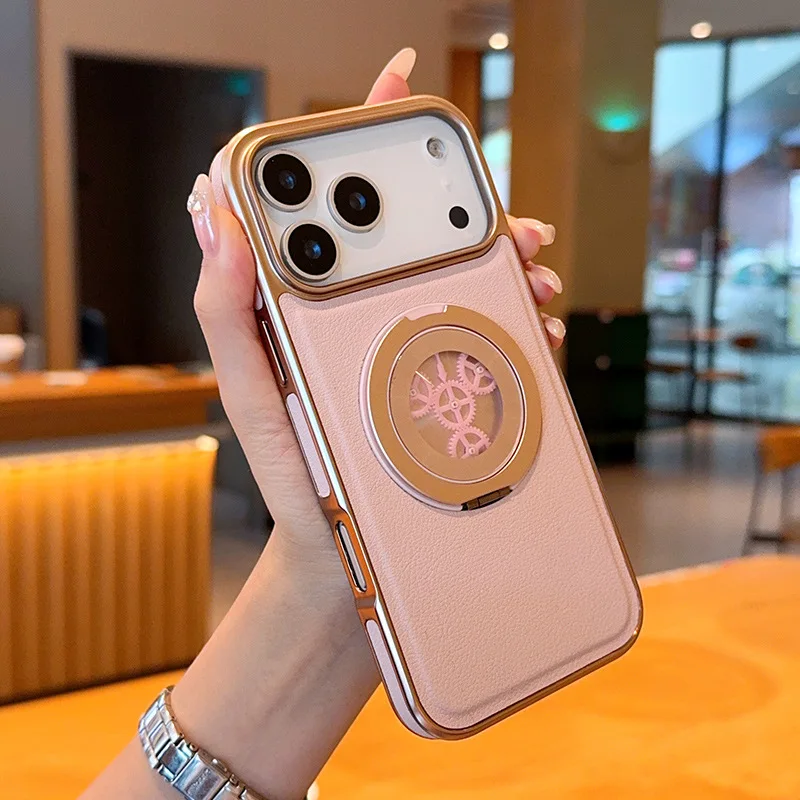 Magnetic 360 ° Rotating Solid Color Leather Phone Case for iPhone 17 Air 16 15 Plus 14 Pro Max with Support Wireless Charging