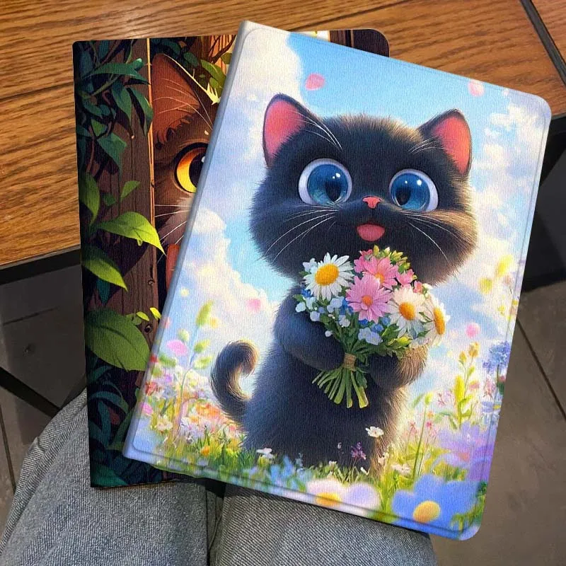 

Cute Black Cat Flowers For Honor Pad 8 V8 9 GT MagicPad 13 3 2 Tab MatePad Pro Air 12 X 12.6 Foldable Tablet Case Gift