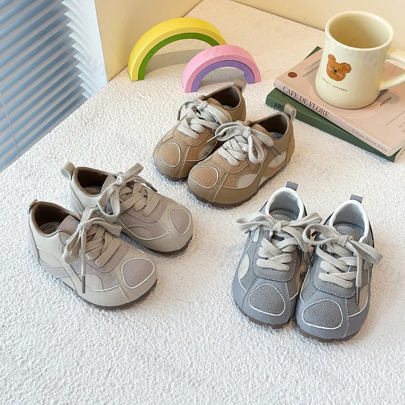 

Весна 2024, детская повседневная спортивная обувь, модная трендовая удобная обувь для девочек, нескользящие кроссовки на шнуровке с неглубоким носком для мальчиков