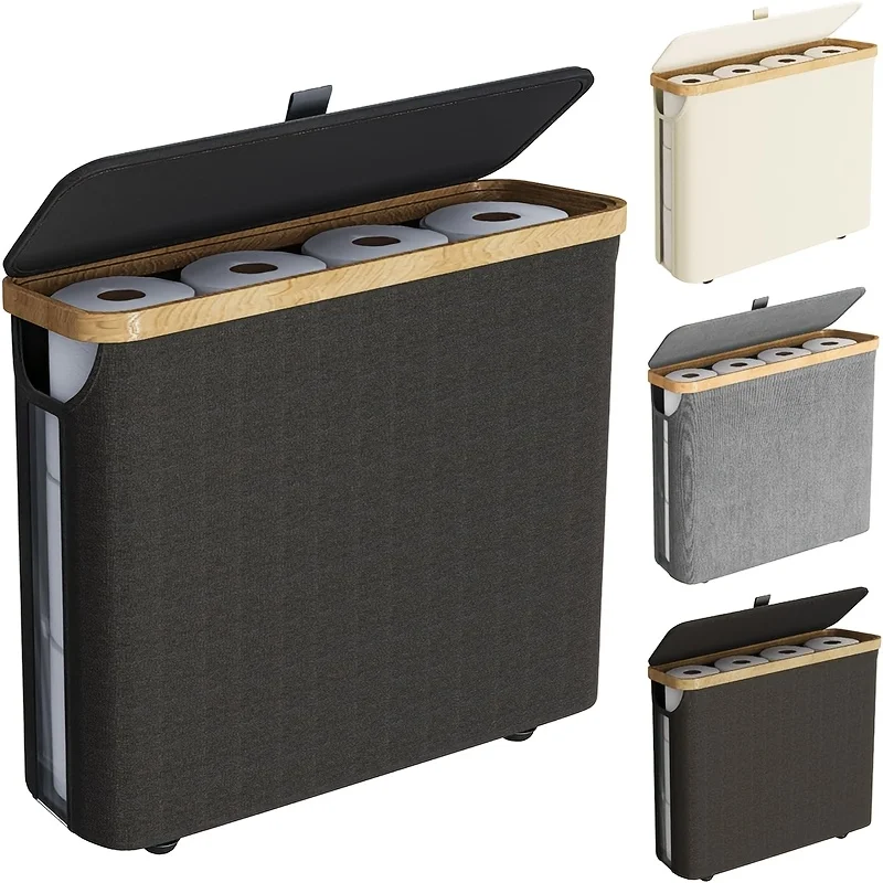 Panier à papier toilette : un récipient de rangement couvert pour papier toilette, un porte-papier hygiénique équipé d'un rangement