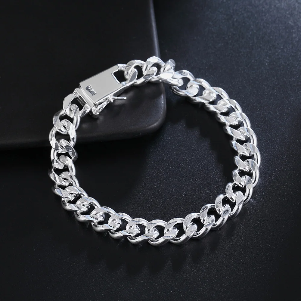 High quality 925 sterling silver classic 10MM Classic Chain Bracelets for women man Wedding party Holiday gifts fashion Jewelry