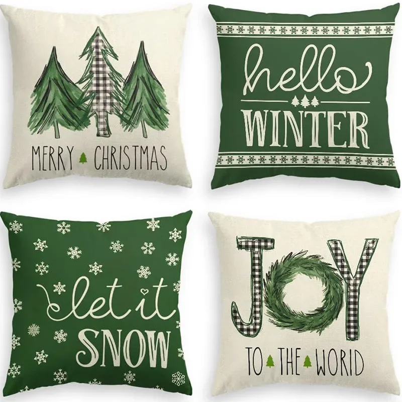 Merry Christmas Decor Cushion Cover 45x45 cm Pillow CaseCartoon Reindeer Santa Claus Printed Throw Pillowcase Linen Pillow Cover