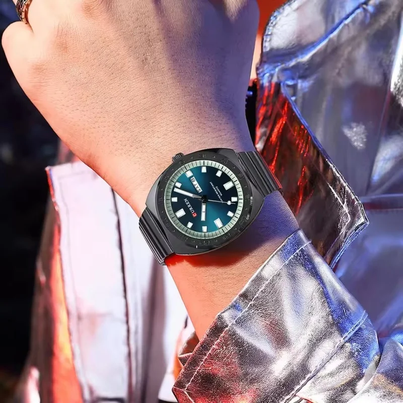 Curren 8473 novo relógio de luxo negócios à prova dwaterproof água relógio masculino luminoso data aço inoxidável quadrado quartzo relógio reloj hombre