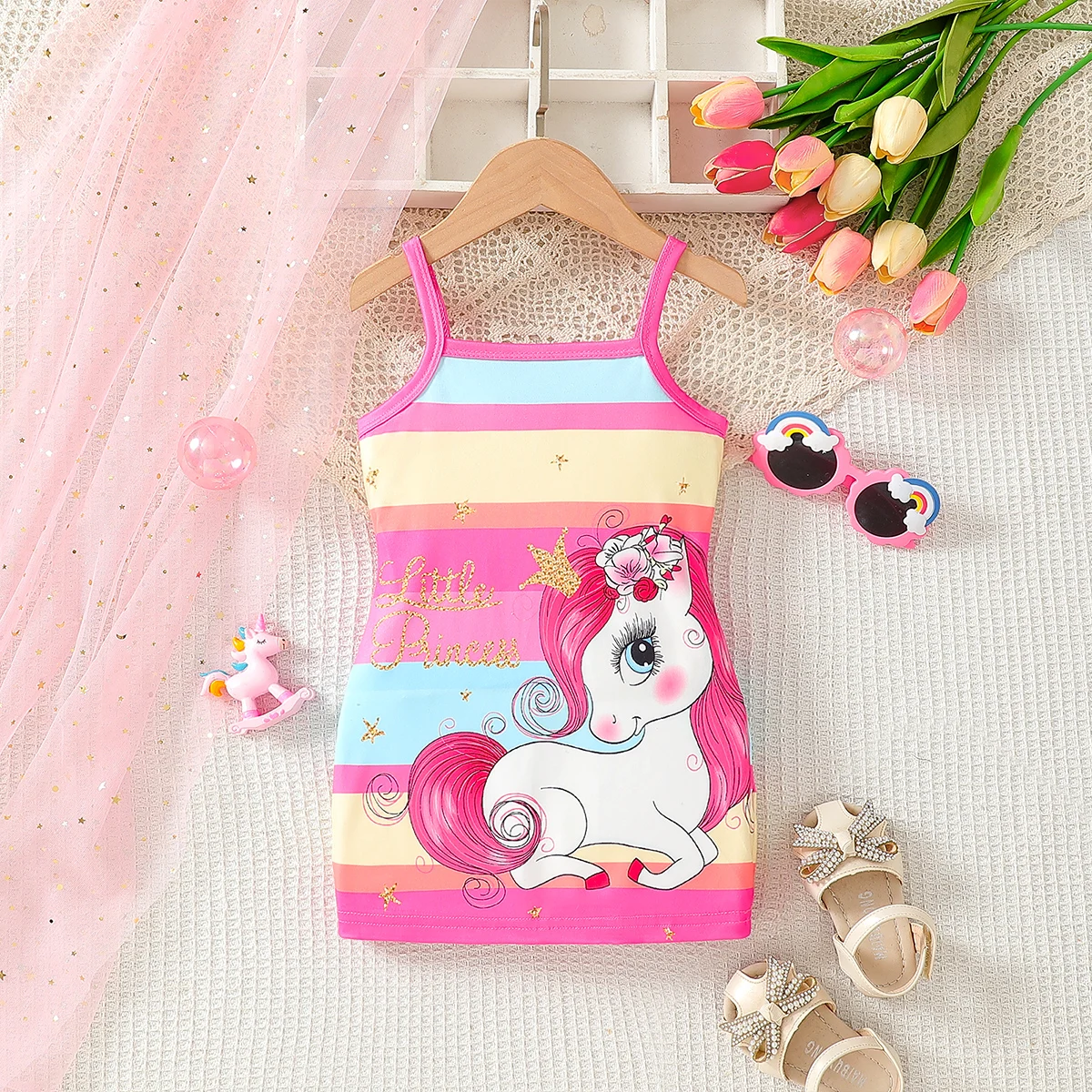 

Baby Girl Summer Cute Cartoon Unicorn Tight Strap Digital Printed Bag Hip Skirt