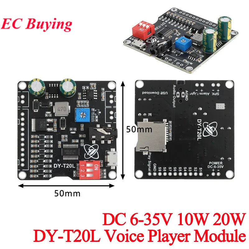 DC 6-35V 10W 20W Power Voice MP3 Player Vontrol Module One-to-one Trigger TF Memory Card U Disk Custom Audio T20L