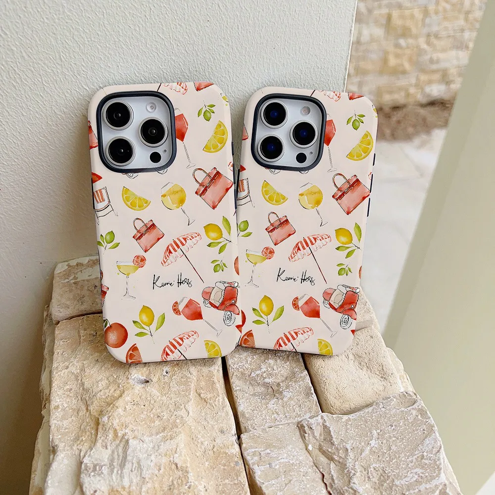Fruit Floral Print Phone Case for Samsung Galaxy S22 S23 S24 S25 S26 FE Plus Ultra Edge 4G 5G Luxury Double-layer