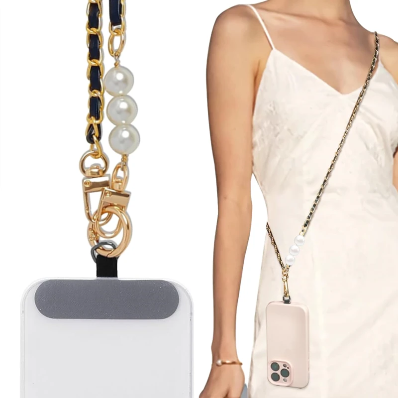 ロングクロスボディ電話ストラップクラシックエレガントなパールリストチェーン女性ネックショルダー抗ロストストラップ iPhone サムスンユニバーサル