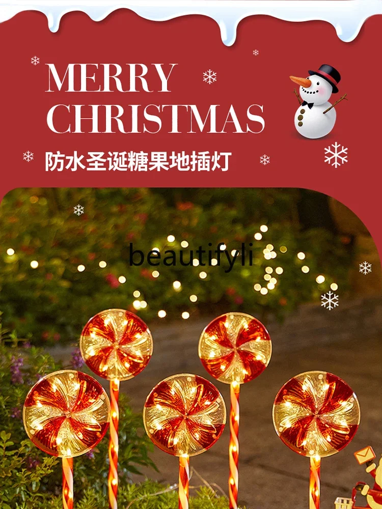 Christmas Lollipop Fruit Floor Plug-in Light Outdoor Waterproof Solar Scene Arrangement Garden Decoration Ambient Light