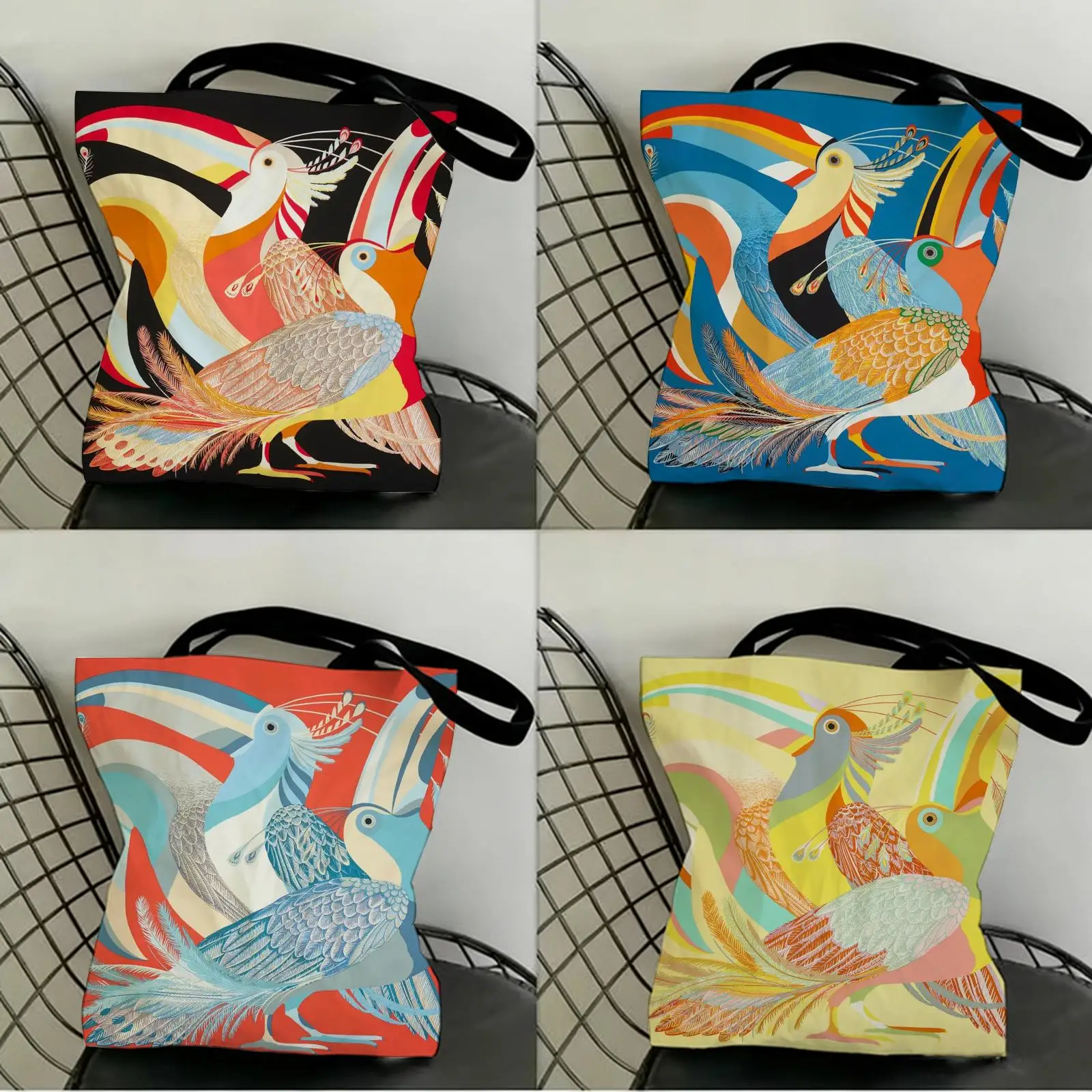 

Luxury Colorful Toucan Storage Bags Canvas Double-Sided Print Fashion Shoulder Tote Shopping Bag Gift Eco Handbags