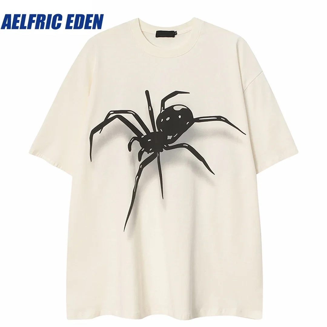 Aelfric Eden Spider Letter Graphic T-Shirt 2023 Men Hip Hop Tshirt Streetwear Harajuku Casual T Shirt Cotton Tops Tees Oversized