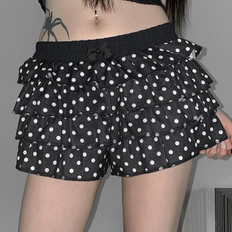 Polka Dot Rüschenrock mit elastischem Bund, Mini-Kuchenrock, Y2K Lolita, lässiger Sommerrock – Detail 6