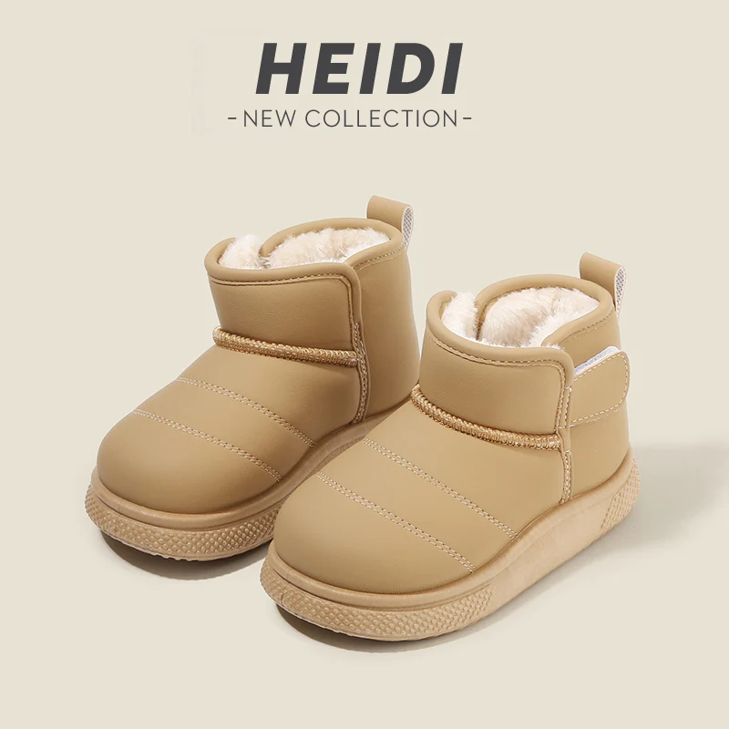 

Winter Plush Boots For Children PU Leather Waterproof Boy's Girl's Snow Boots Thick Warm Velvet Cotton Shoes For Kids Winter