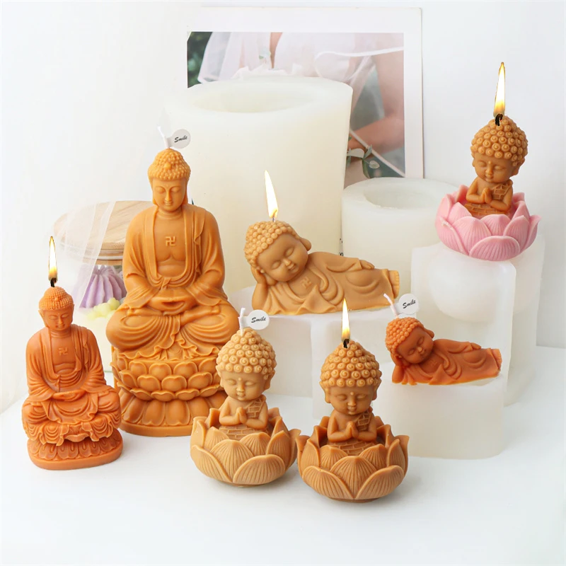 3D Meditation Buddha Silicone Candle Mold DIY Temple Tathagata Buddha Sculpture Crafts Resin Gypsum Soap Making Tools Home Gifts