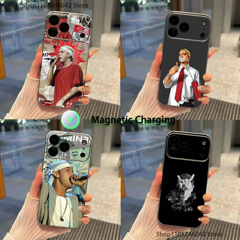Rapper E-Eminem For iPhone 18,17,16,15,14,13,12,11,Pro,Max,Plus Transparent gray Phone Case Magnetic Wireless Charging
