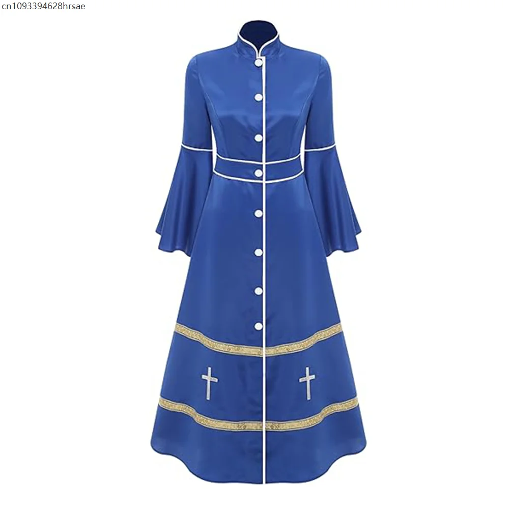 Bata de clero de iglesia para mujer, vestido Maxi con mangas acampanadas, disfraz de sacerdote, batas de púlpito, disfraz de Halloween