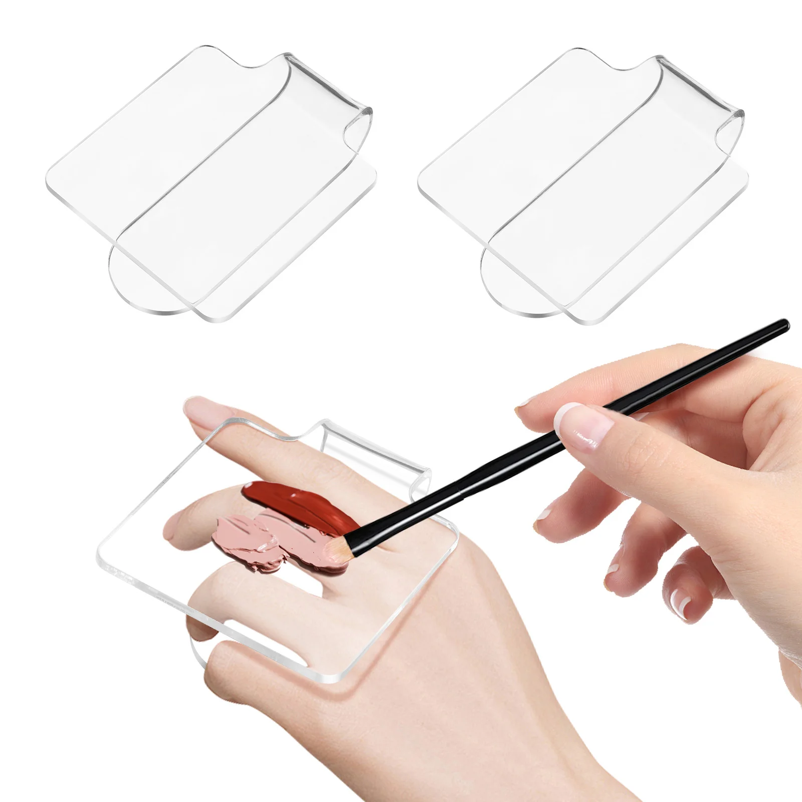 

3Pcs Acrylic Makeup Palettes Handheld Clear Mixing Tray for Cosmetics Nail Art Supplies Manicure Tools