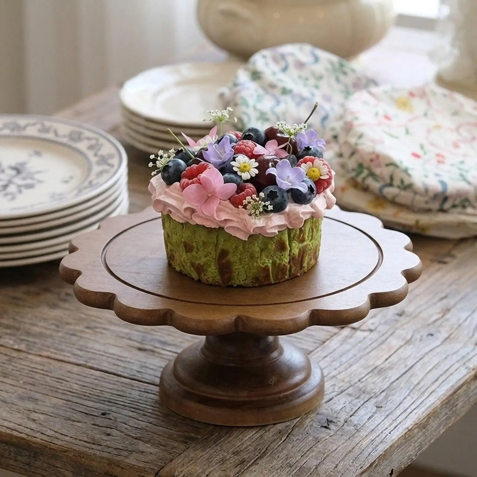Farmhouse Wood Cake Stand Decorative Display Riser Tray for Dining Room Buffet Wedding Party Centerpiece