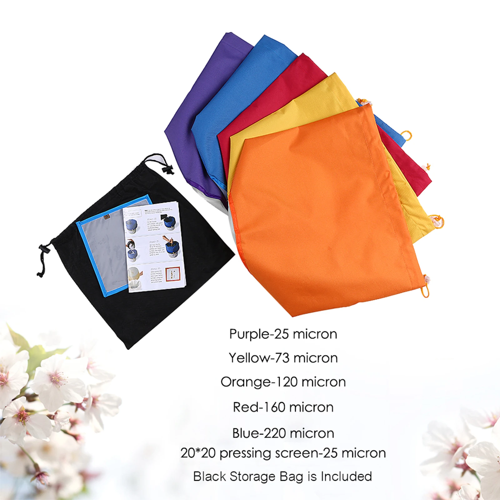 5pcs/set 5 Gallon Filter Bag Bubble Bag Kit Set of 5pcs Micron Bag Drawstring Bags Extraction Bags with Pressing Screen