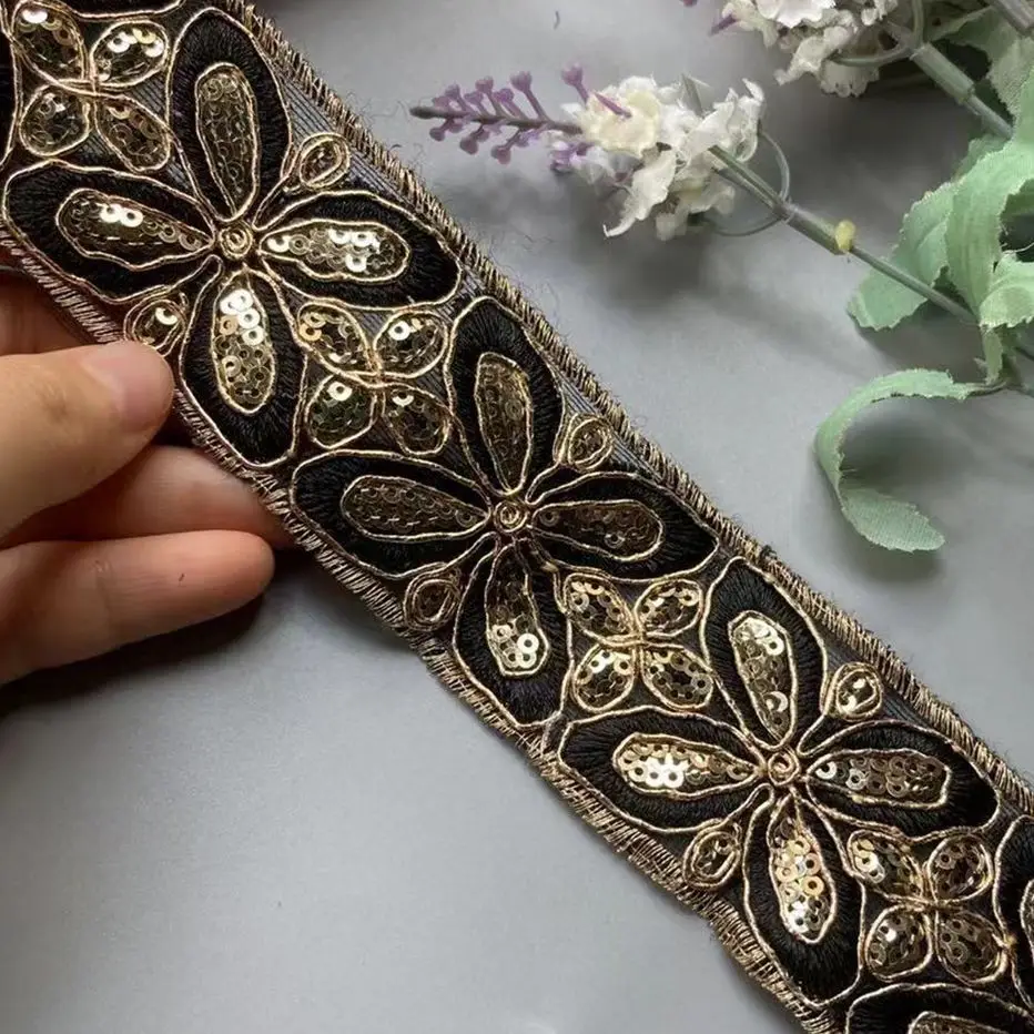 Retro 1 Yards 50cm Sequin Lace Trims Black White Floral Lace Ribbon for Bridal Lace DIY Sewing Material for Dress Decoration New