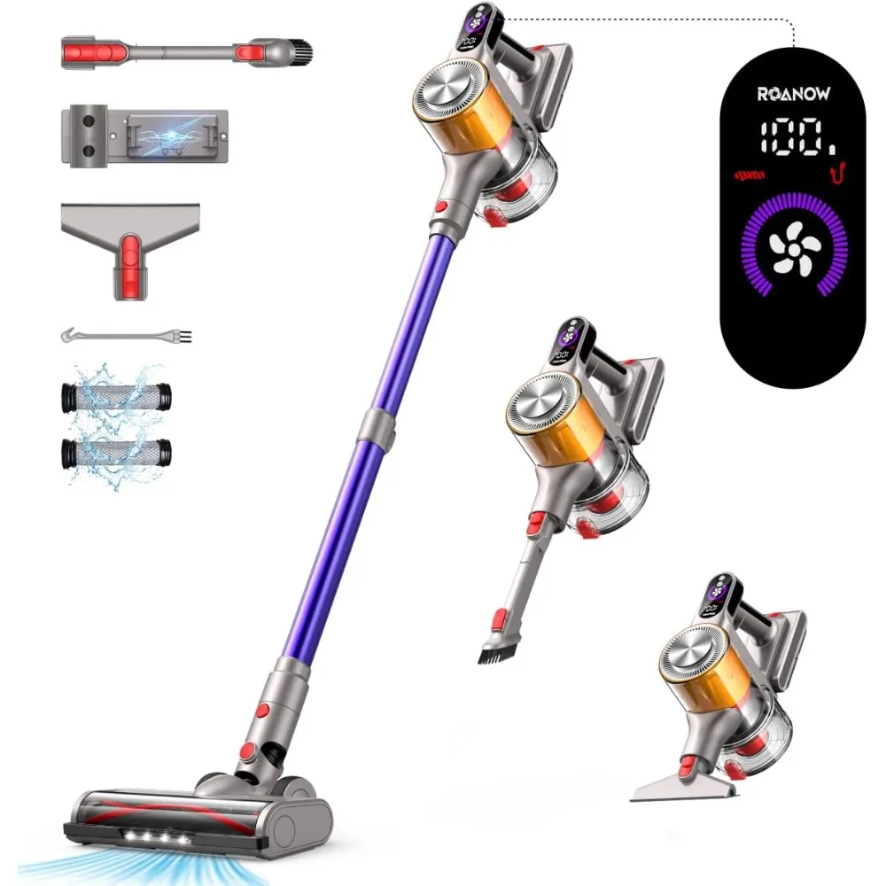 Cordless vacuum cleaner with charging station, running time up to 55 minutes, 1.5L dust collection cup, with LED display screen