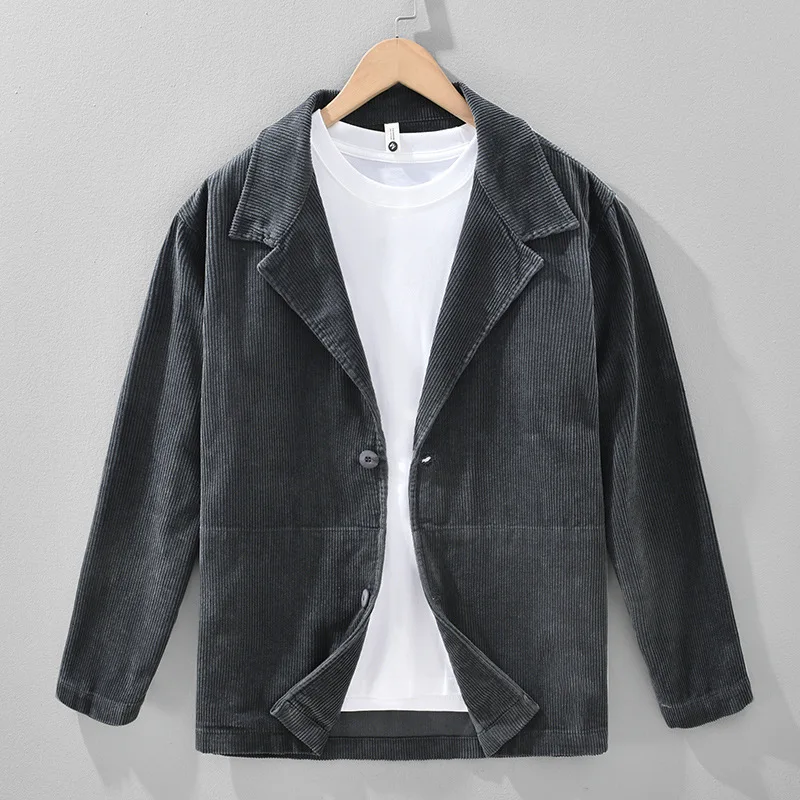 

Мужской повседневный блейзер из 100% хлопка с эффектом потертости, винтажный вельветовый пиджак с отложным воротником, однобортный, весна 2026, модный тренд