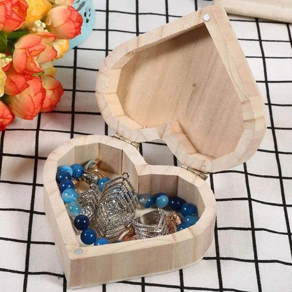 

2Pcs Exquisite Heart Jewelry Box Wooden Display Box Dust-Resistant Multi-Functional Storage Container Window Picture Frame