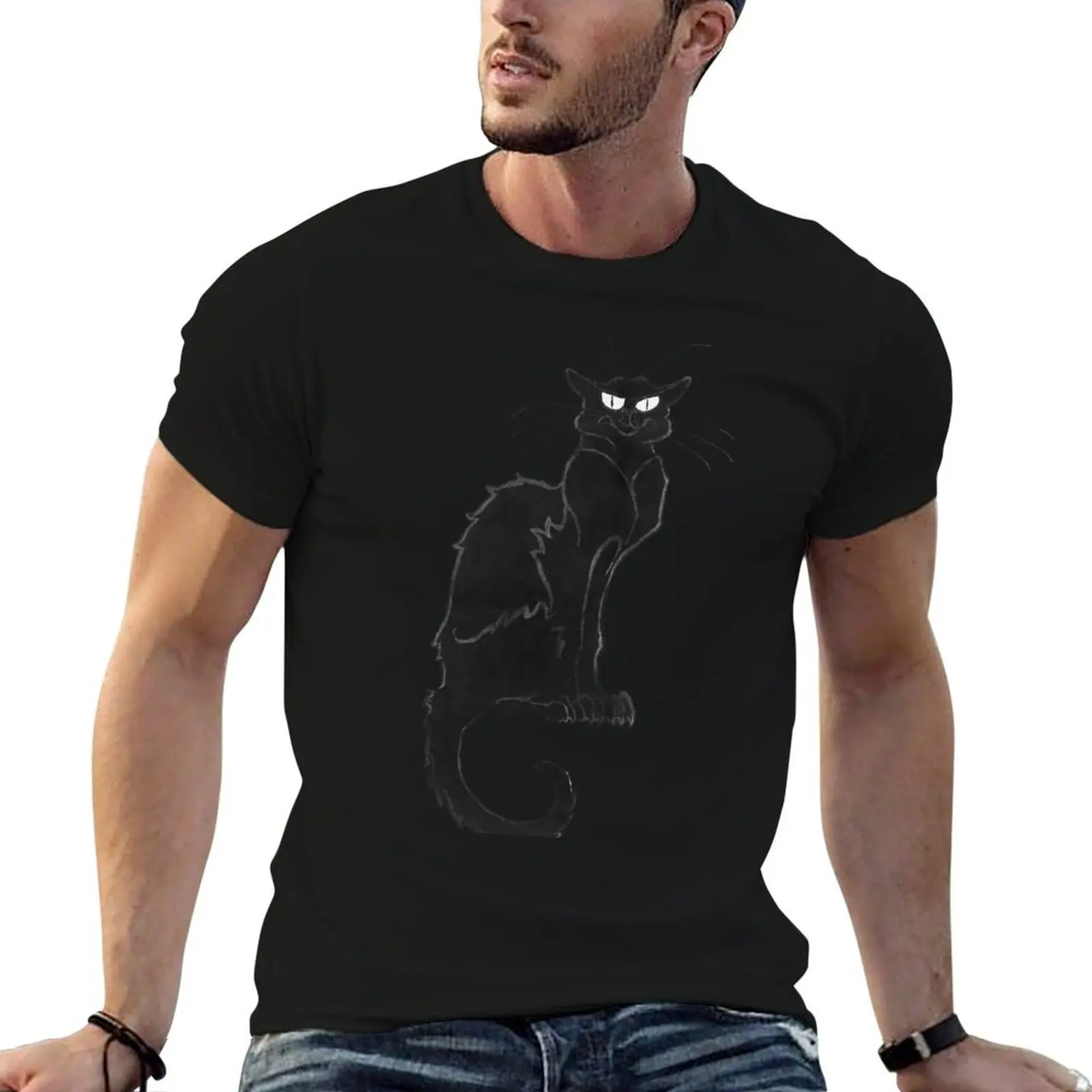 Футболка Black Cat Chat Noir Théophile Steinlen, повседневный рождественский топ с короткими рукавами