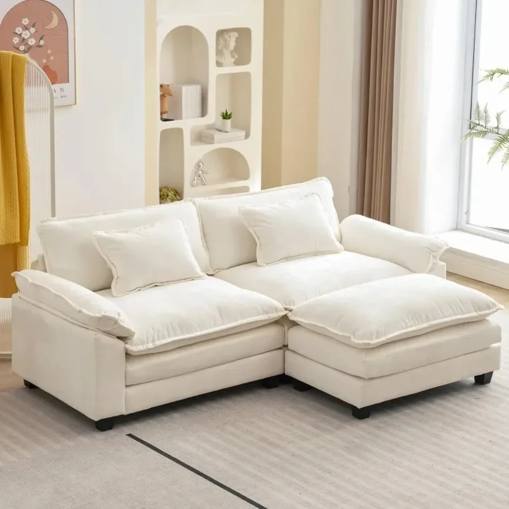 Sofa Comfy Cloud Couch for Living Room with Pillows, Modern Chenille Sofa Sleeper Deep Couches with Ottoman