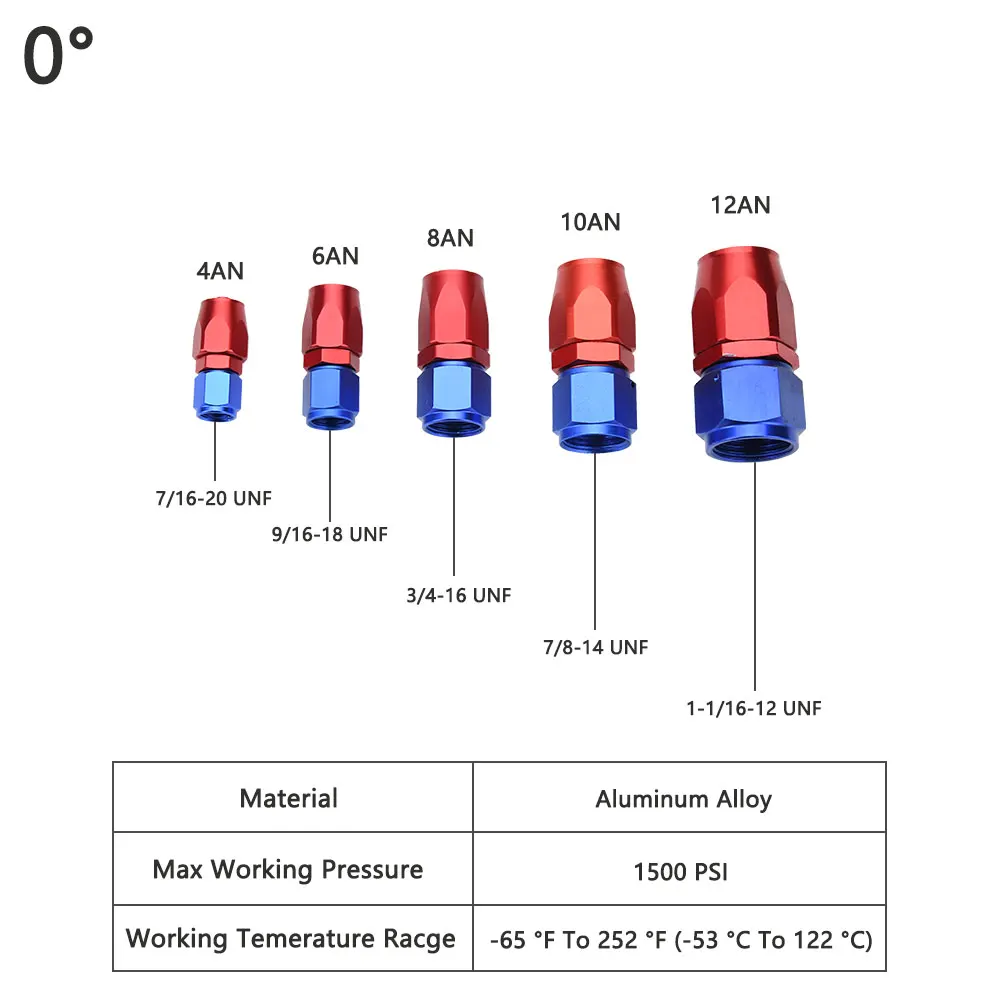 Raccordi terminali per tubo flessibile girevole universale AN4 AN6 AN8 AN10 AN12 dritto 45 90 180 gradi per kit carburante olio adattatore per tubo