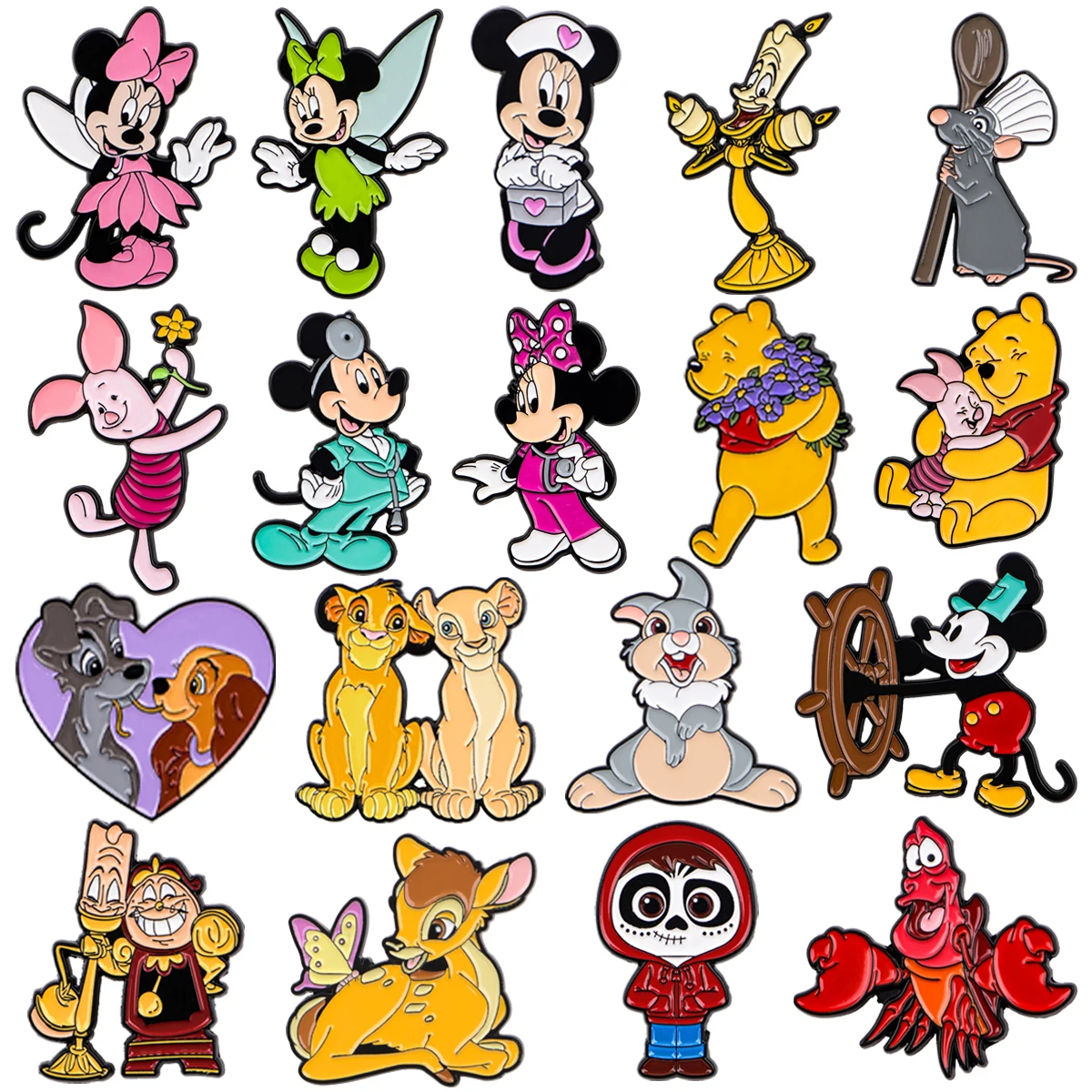 Alfileres esmaltados de Mickey Minnie Mouse, broches de oso de Winnie de dibujos animados, insignias de solapa, joyería de animales para perros, regalo para niños y amigos