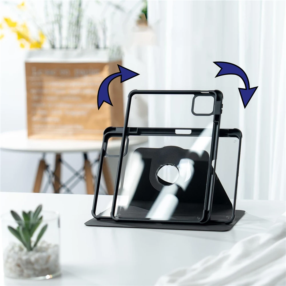 For Xiaomi Pad 6 2023 Tablet Case with Pen Slot Protective Cover for MiPad 6 Pro 11 Inch Transparent Bottom Rotation Shell