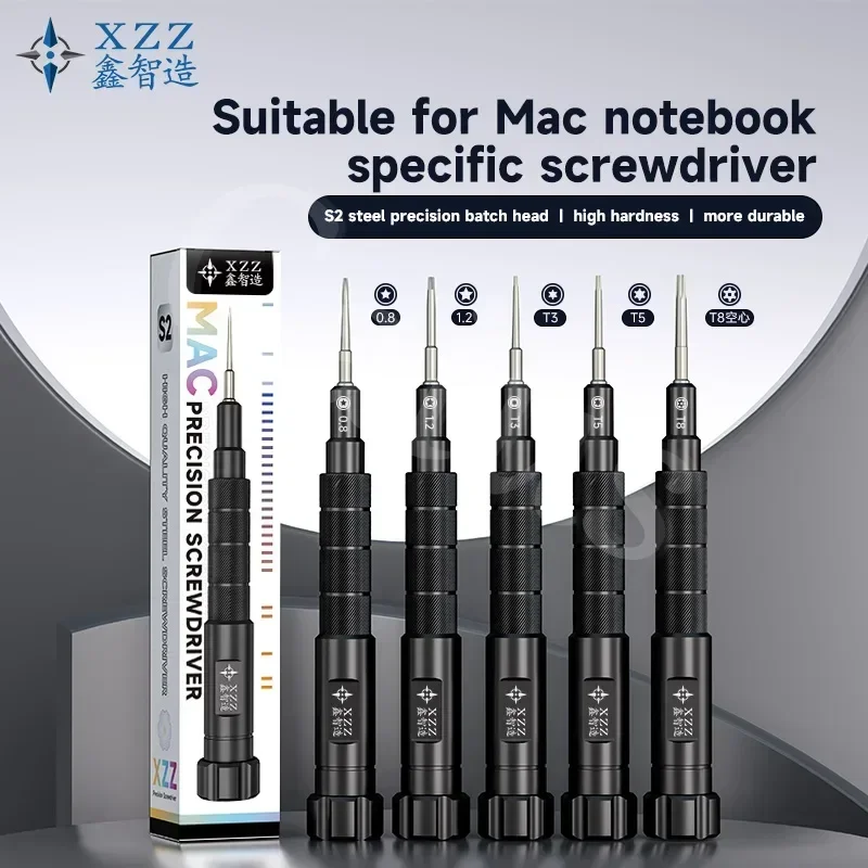 XZZ-destornillador específico para Mac notebook, cabezal de precisión de acero S2, alta calidad, alta dureza, 0,8, 1,2, T3, T5, T8