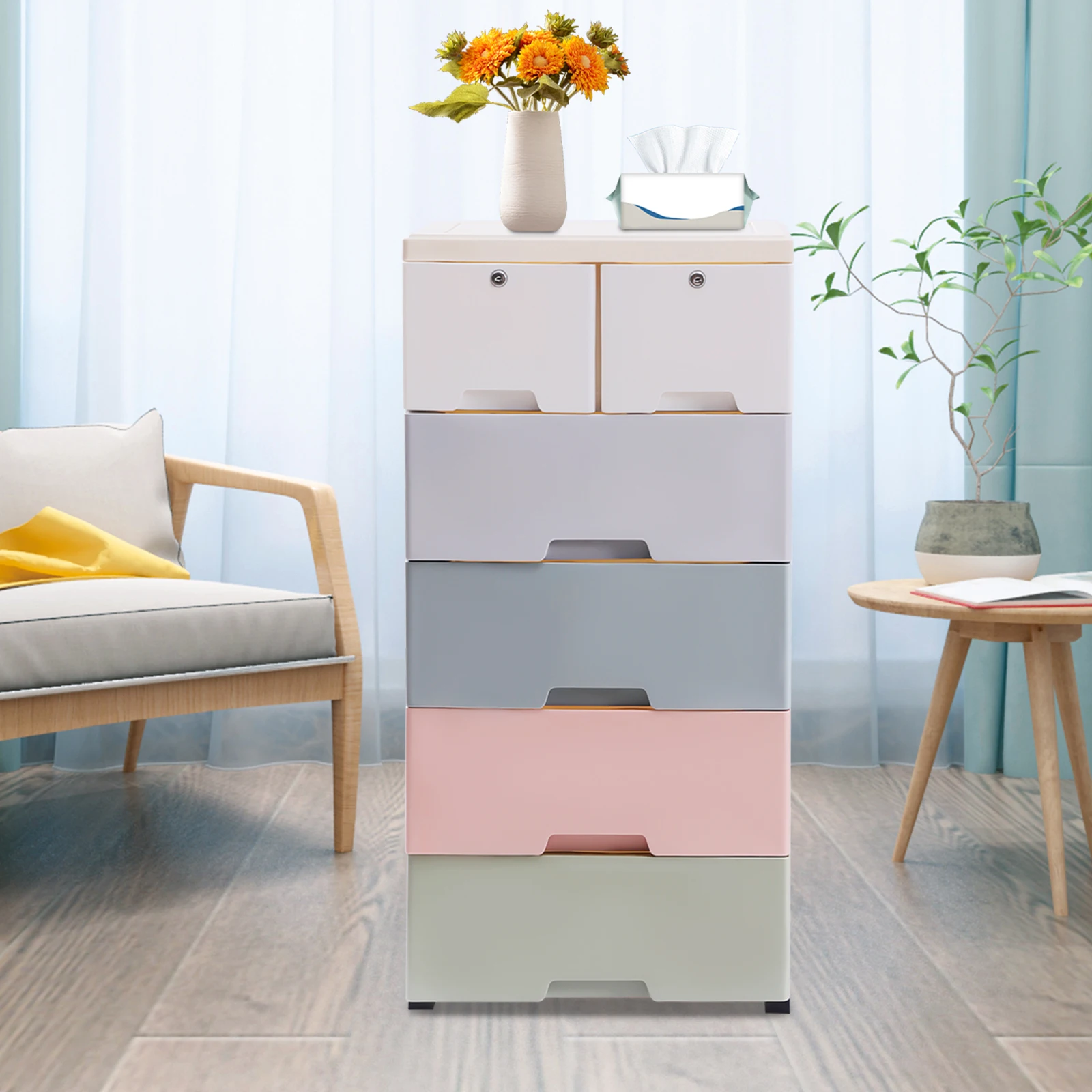 

Plastic Wardrobe Kids Drawers Storage with 6 Drawers Closet Dresser Organizer Bedroom Furniture for Clothes