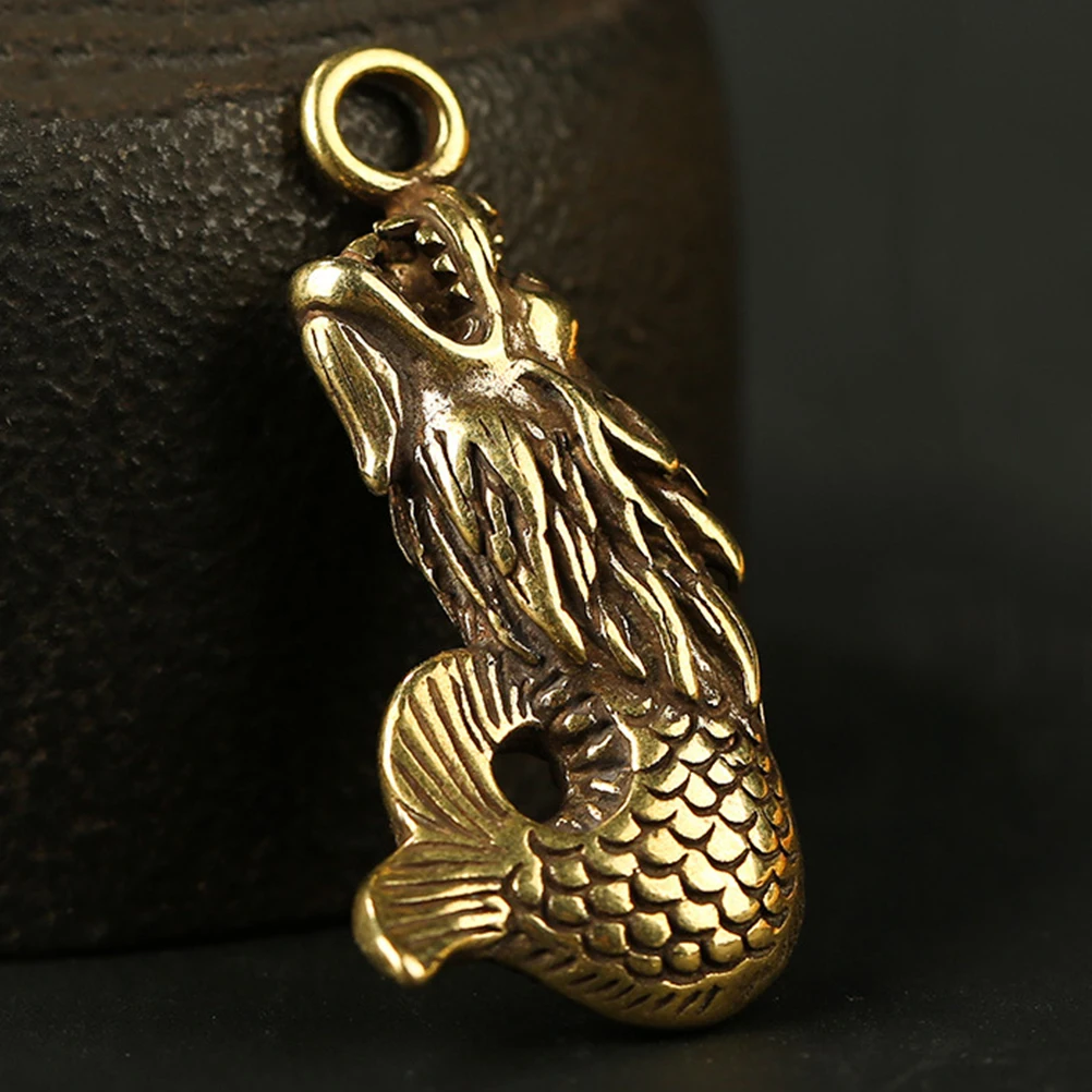 

2pcs Brass Dragon Fish Keychain Pendant Premium Metal Key Chain Hanging Decor Creative Diy Crafts Accessories Car School Bag