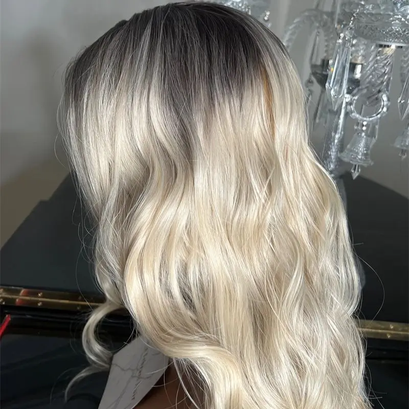 شعر مستعار بدون صمغ 13X4 البلاتين شقراء الاصطناعية HD الدانتيل شعر مستعار أمامي مقاومة للحرارة صغيرة كبيرة الحجم قبعة طويلة الجسم موجة شعر مستعار للنساء