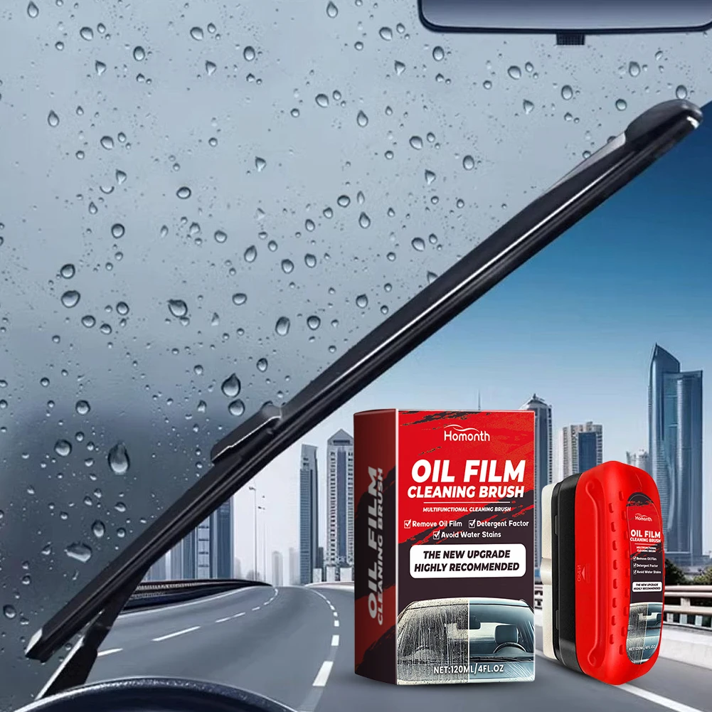 120ml Car Glass Oil Film Remover Brush Auto Windshield & Rearview Mirror Cleaning Tool for Clear Driving Vision Car Accessories