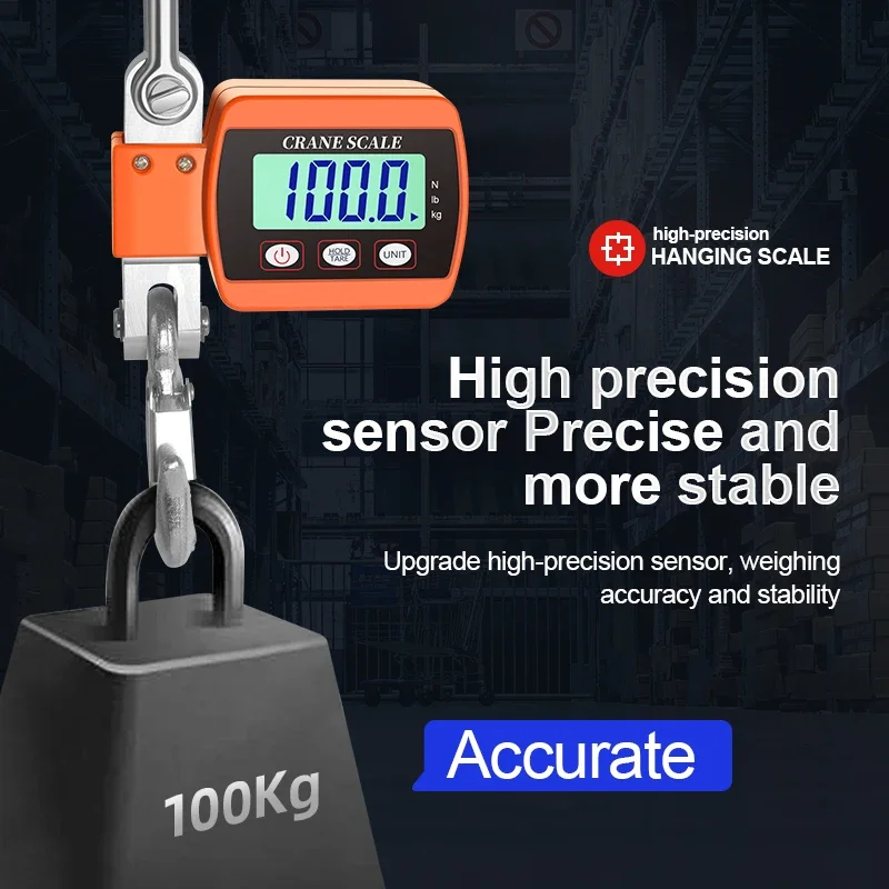 500Kg Digital Crane Scale Portable Hanging Scale Heavy Duty 300Kg Crane Scale LCD Backlight Industrial Hook Scales Unit Change