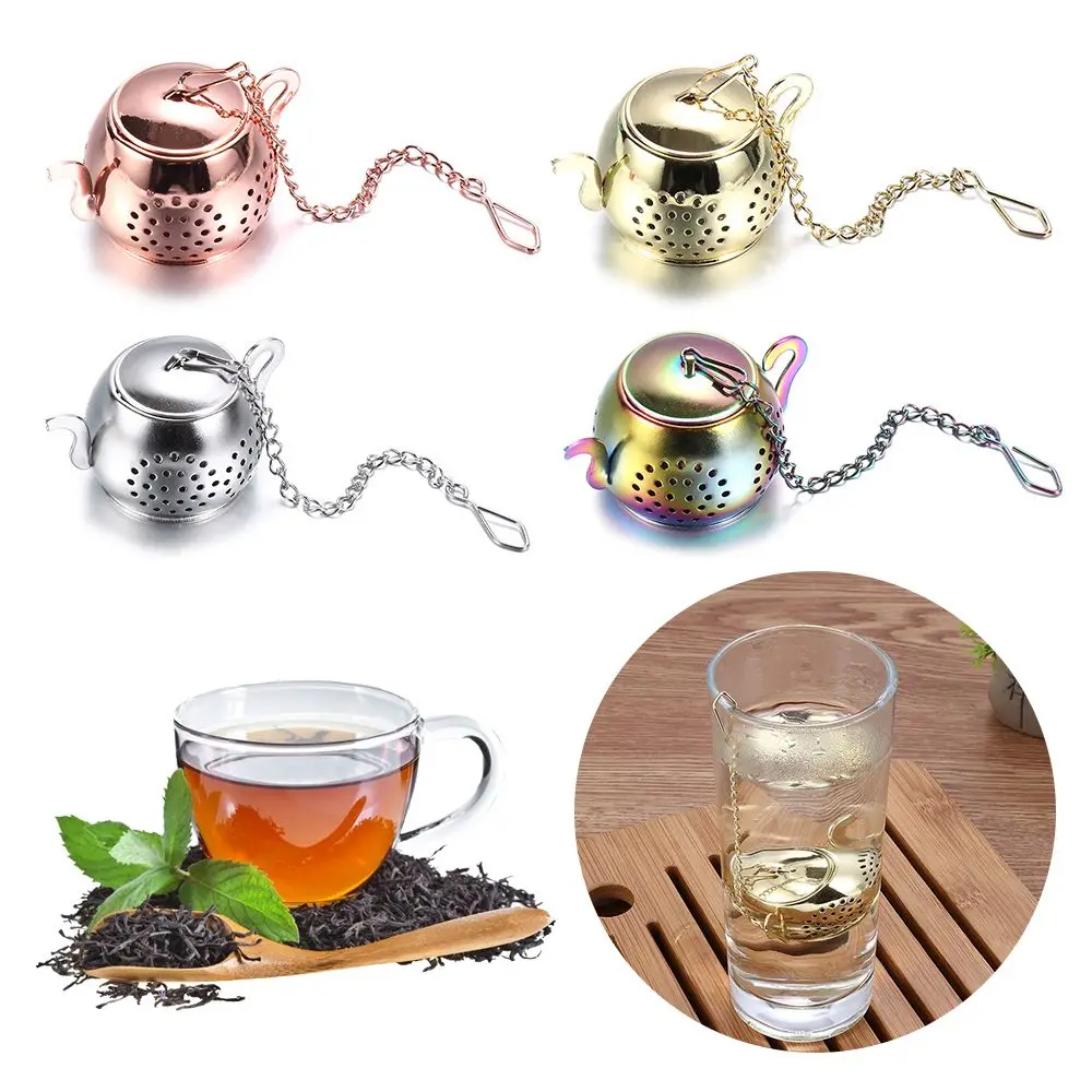 Teapot Shape Tea Strainer Stainless Steel Loose Tea Infuser with Chain Herbal Spice Filter Diffuser Kitchen Gadget Teaware