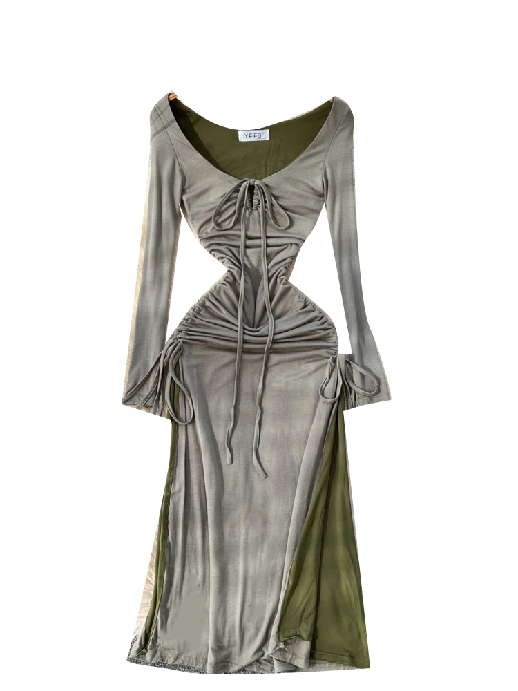 Coreano sle plissado longo sve feminino dr dstring cor blo emagrecimento a linha maxi saia commute faion fibra de poliéster