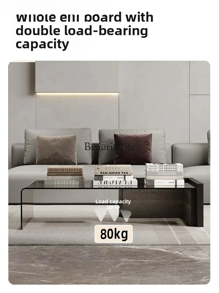 Italian minimalist glass coffee table rectangular light luxury high-end coffee table