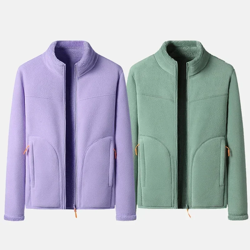Kawaii Japanese Korean Fashion Streetwear Zip-up Double-sided Polar Fleece Hoodies Women Men Harajuku Hiking Sweatshirt Clothes