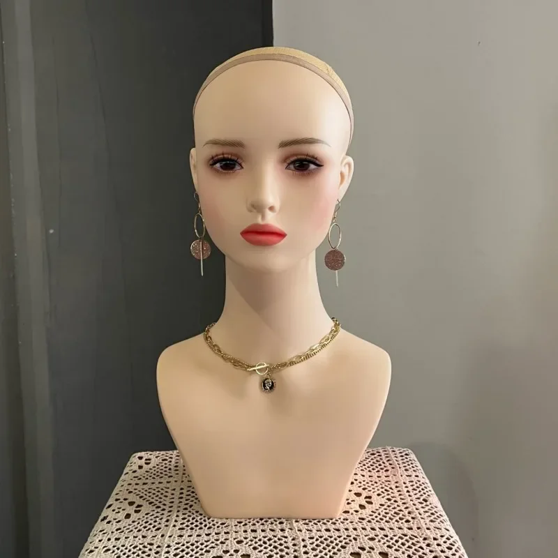 

Wig Display Stand Realistic Female Mannequin Head for Cosplay Jewelry Hats Bald Model