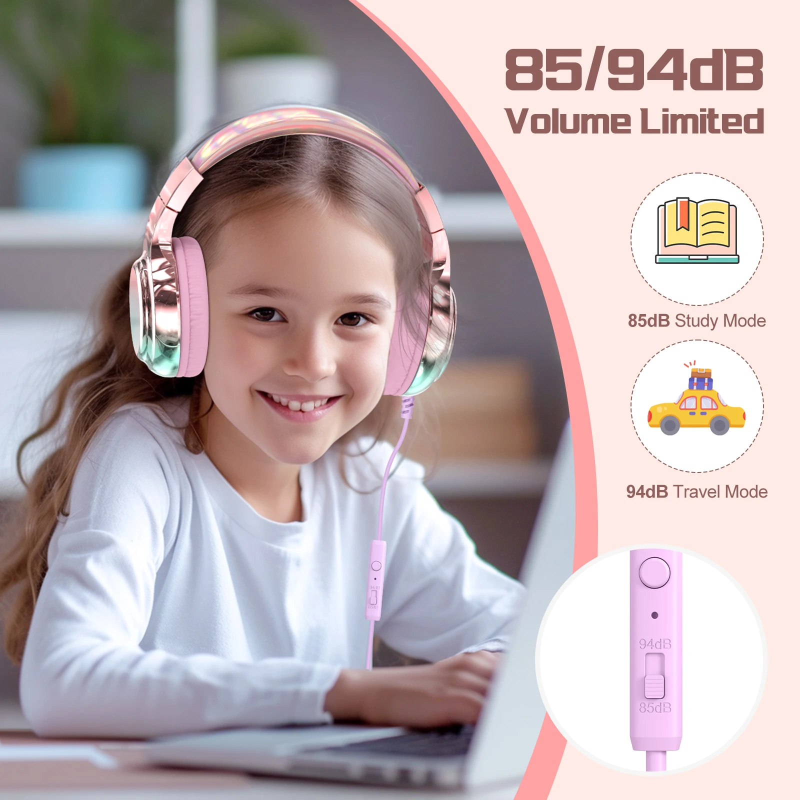 Soundproof Headphones For Kids Women Girls Gamer Headset With Mic For Tablet PC iPhone Music Stereo Headphone For School Travel