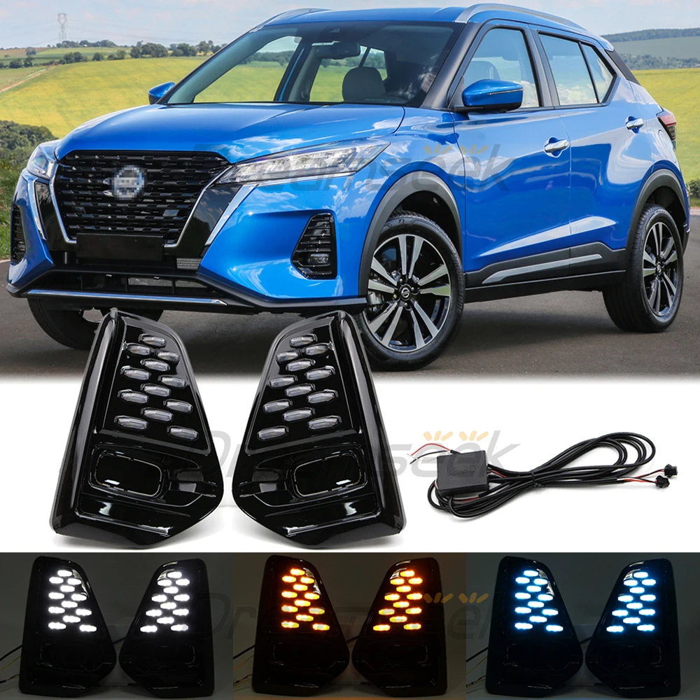 3 Color LED DRL For Nissan Kicks 2021 2022 Daytime Running Light Fog Lamp with Dynamic Sequential Turn Signal Starry Sky Style