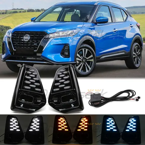 3 Color LED DRL For Nissan Kicks 2021 2022 Daytime Running Light Fog Lamp with Dynamic Sequential Turn Signal Starry Sky Style