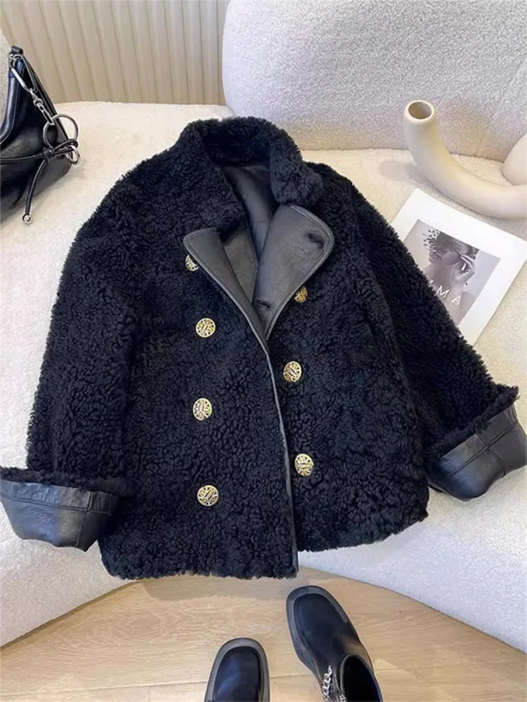 

Faionable ort Fur Jaet Women's Thi Warm Leather Fur Inteated Autumn Winter Korean Sle Casual Loose Fit Coat