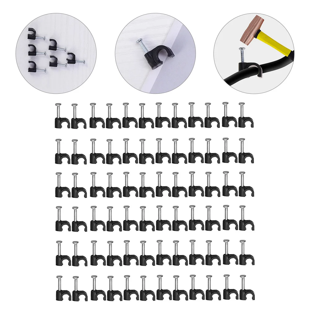 Cable Wall Clip Wire Staple Speaker Clips for Coaxial Staples Black Steel Nail Clamps